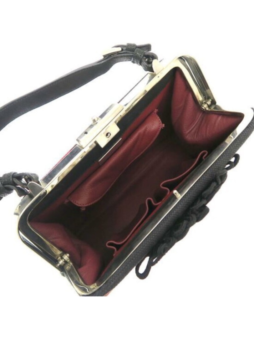 PRADA Black and Red Rose Floral Top Handle Bag Clochette Keys Silver Hardware - Picture 6 of 16